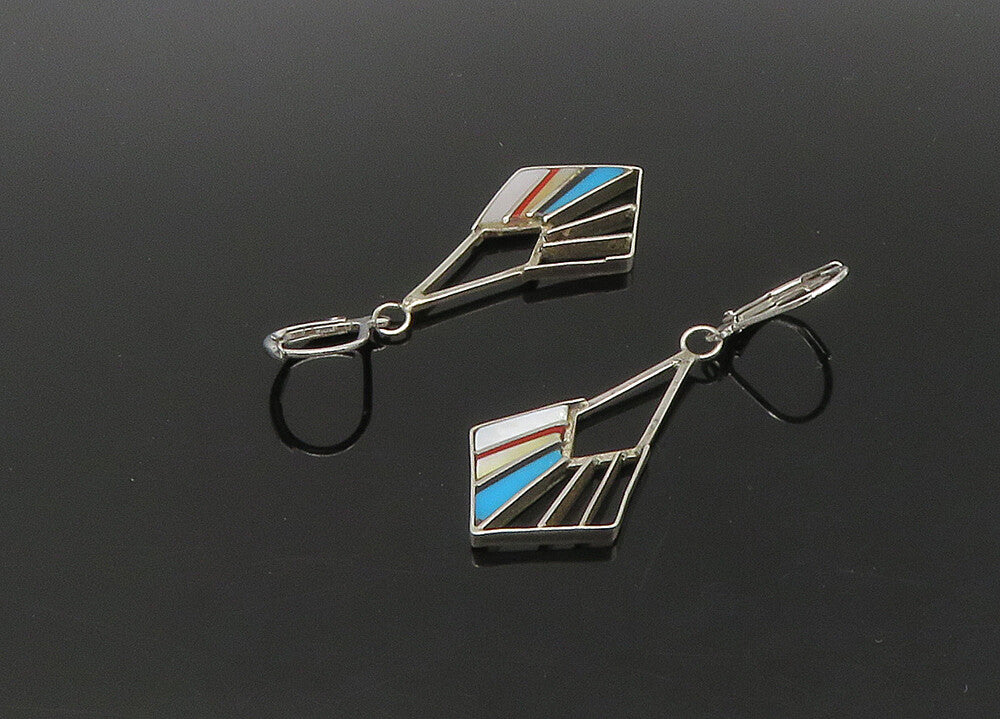 SOUTHWESTERN 925 Silver Vintage Turquoise & Multi Stone Earrings EG11151