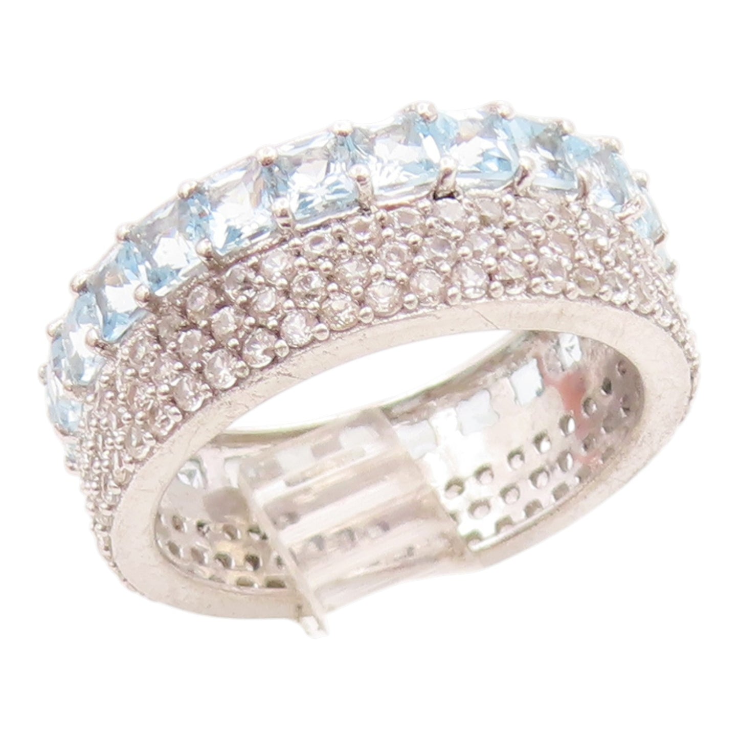 925 Sterling Silver Vintage Ring Blue & White Topaz Eternity Band  Sz 7  RG35662