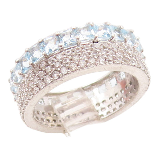 925 Sterling Silver Vintage Ring Blue & White Topaz Eternity Band  Sz 7  RG35662