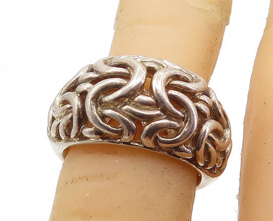 925 Sterling Silver  Vintage Byzantine Link Detail Dome Band Ring Sz 5  RG6894