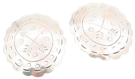 925 Sterling Silver Vintage Earrings MEXICO Engraved Arrow Head Conchos  EG13672