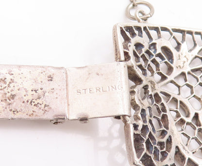 925 Sterling Silver Vintage Bracelet Web Effect Cutout Floral Carved  BT10547