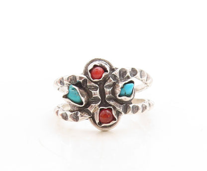925 Sterling Silver Vintage Ring Brutalist Cutout Turquoise Inlay Sz 10  RG31637