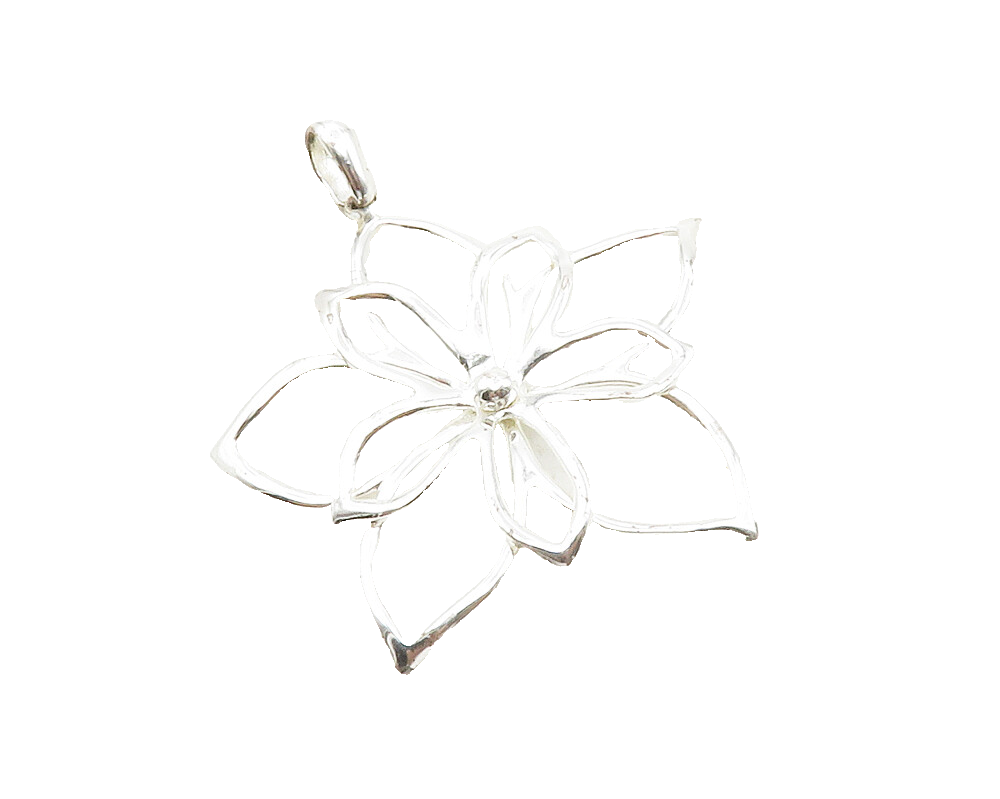 925 Sterling Silver  Shiny Polished Open Flower Motif Drop Pendant  PT10077
