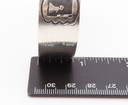 925 Sterling Silver Vintage Bracelet Country Life People Carved Cuff BT11223