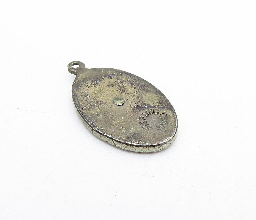 925 Sterling Silver  Vintage Abalone Shell Traditional Figure Pendant  PT3090