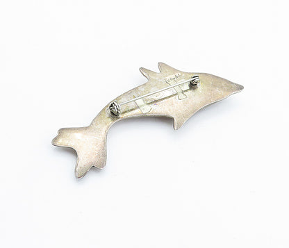 MEXICO 925 Sterling Silver  Vintage Double Dolphin Love Brooch Pin  BP2453