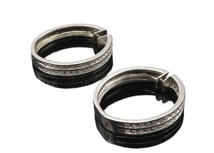 925 Sterling Silver  Shiny White Topaz Round Hinge Hoop Earrings  EG5050