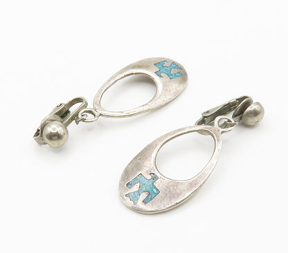 SOUTHWESTERN 925 Silver Vintage Inlaid Turquoise Peyote Drop Earrings EG7544