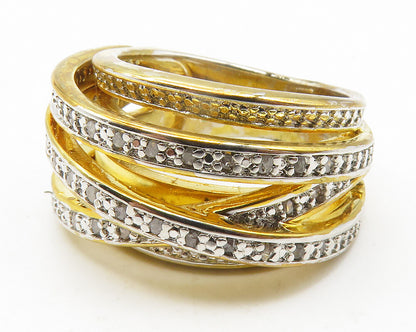 925 Sterling Silver  Genuine Diamonds Gold Plated Split Band Ring Sz 7 RG11714