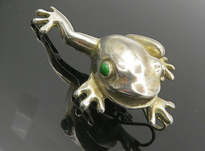925 Sterling Silver  Vintage Green Stone Shiny Frog Motif Pendant  PT6671