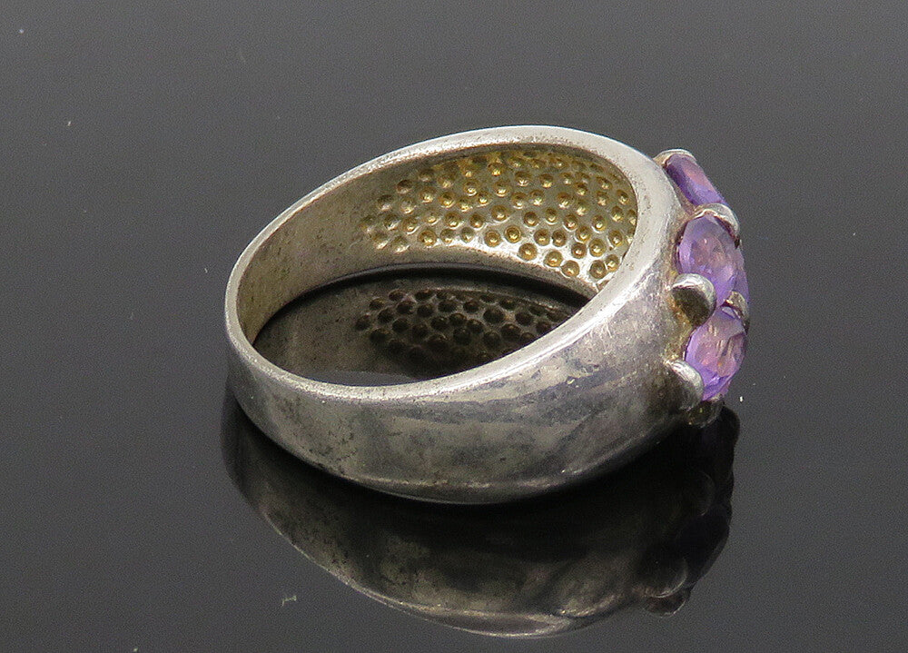 925 Sterling Silver  Vintage Amethyst Cluster Dome Band Ring Sz 11  RG21901