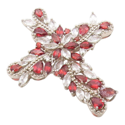 925 Sterling Silver Vintage Pendant Garnet & Topaz Religious Cross   PT26356