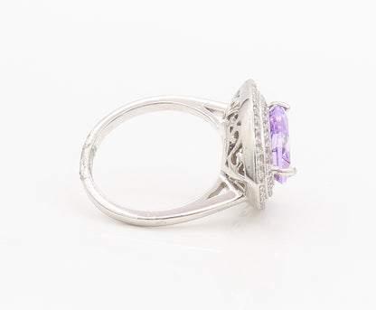 925 Sterling Silver  Vintage Amethyst Triangle Halo White CZ Ring Sz 7 RG26979