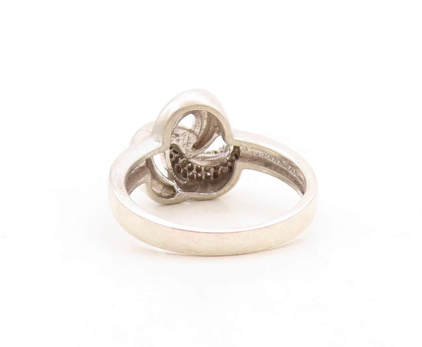 925 Sterling Silver Vintage Ring Genuine Diamonds Inlay Loops  Sz 8  RG31336