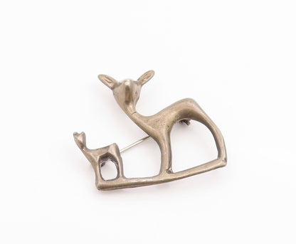 925 Sterling Silver Vintage Brooch Pin Minimalist Deer & Fawn Cutout  BP12461