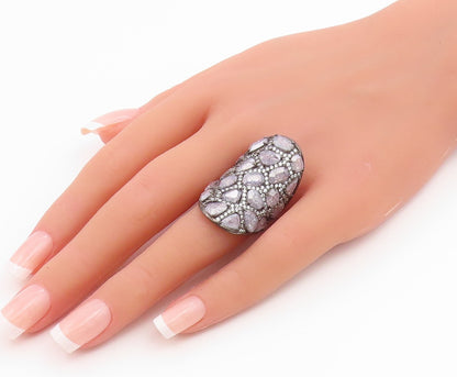 925 Sterling Silver Vintage Ring Drusy Quartz & CZ Shield Band  Sz 7  RG35468