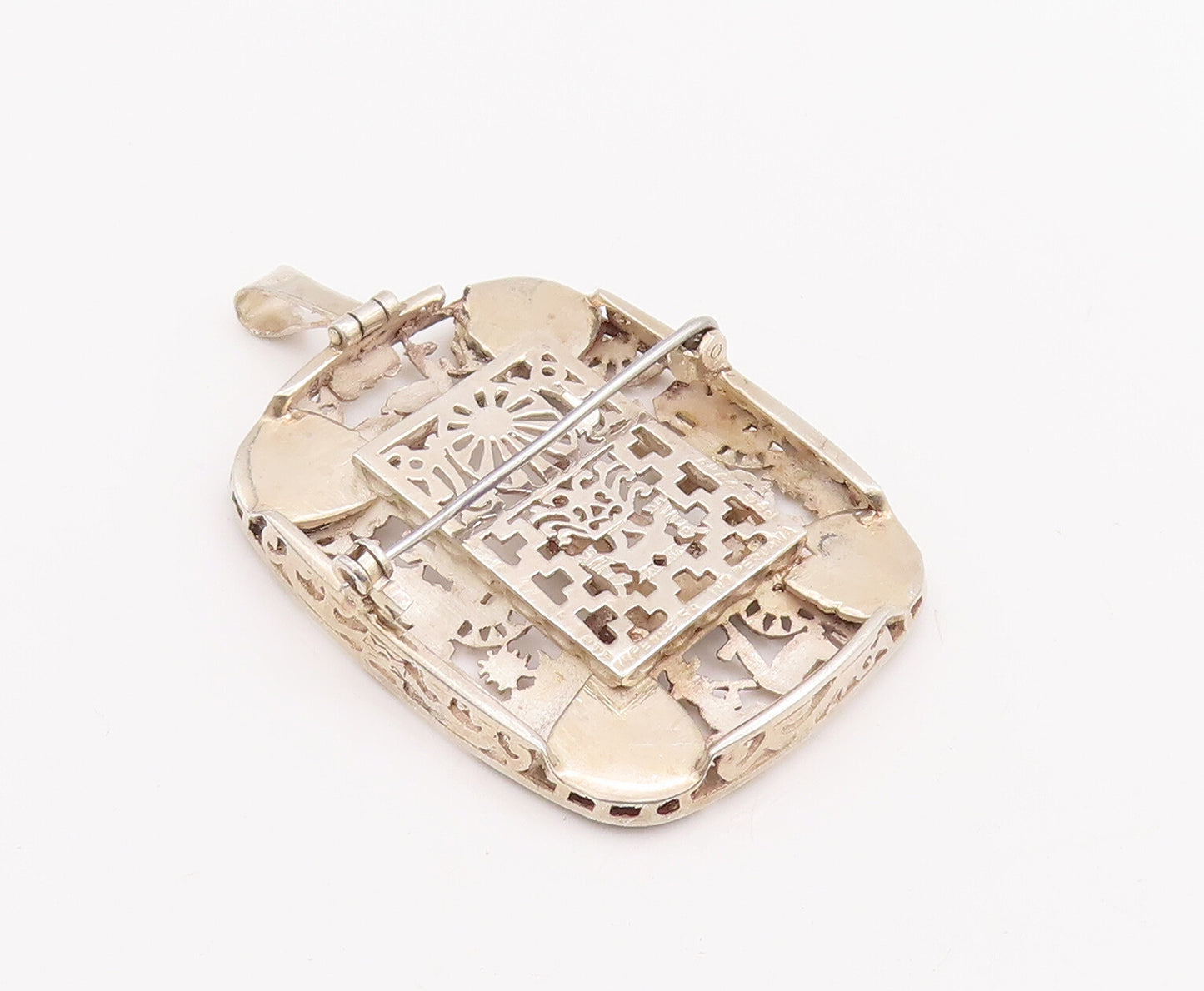 925 Sterling Silver Vintage Brooch Pin Egyptian Tribal Life Carved   BP11106