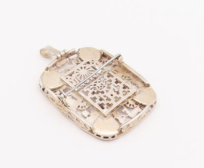 925 Sterling Silver Vintage Brooch Pin Egyptian Tribal Life Carved   BP11106