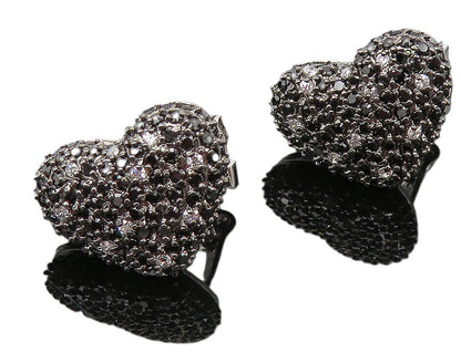 925 Sterling Silver  Hematite & Cubic Zirconia Heart Drop Earrings  EG5827