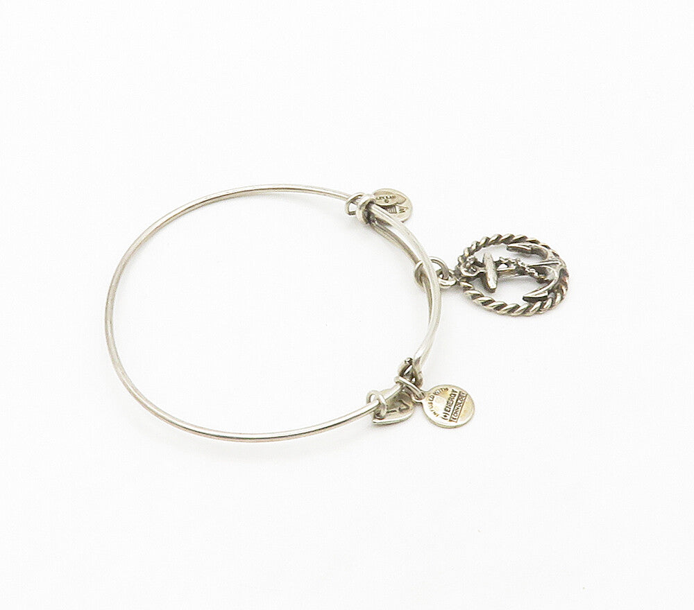 ALEX & ANI 925 Silver  Vintage Ship Anchor Charmed Bangle Bracelet  BT6117