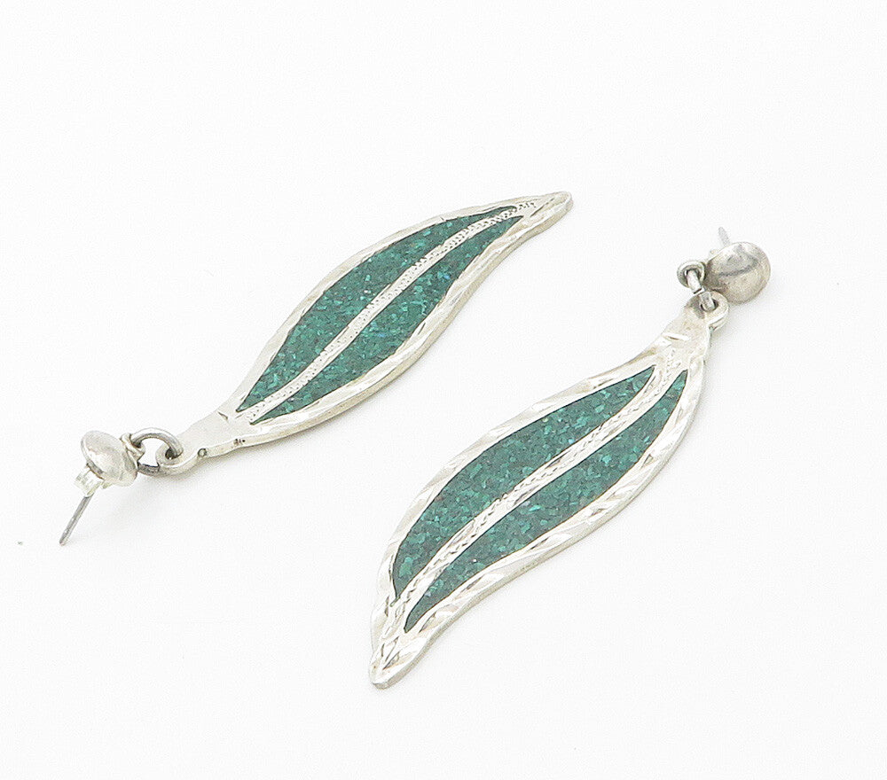 MEXICO 925 Sterling Silver  Vintage Inlaid Turquoise Dangle Earrings  EG7846