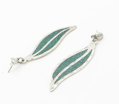 MEXICO 925 Sterling Silver  Vintage Inlaid Turquoise Dangle Earrings  EG7846