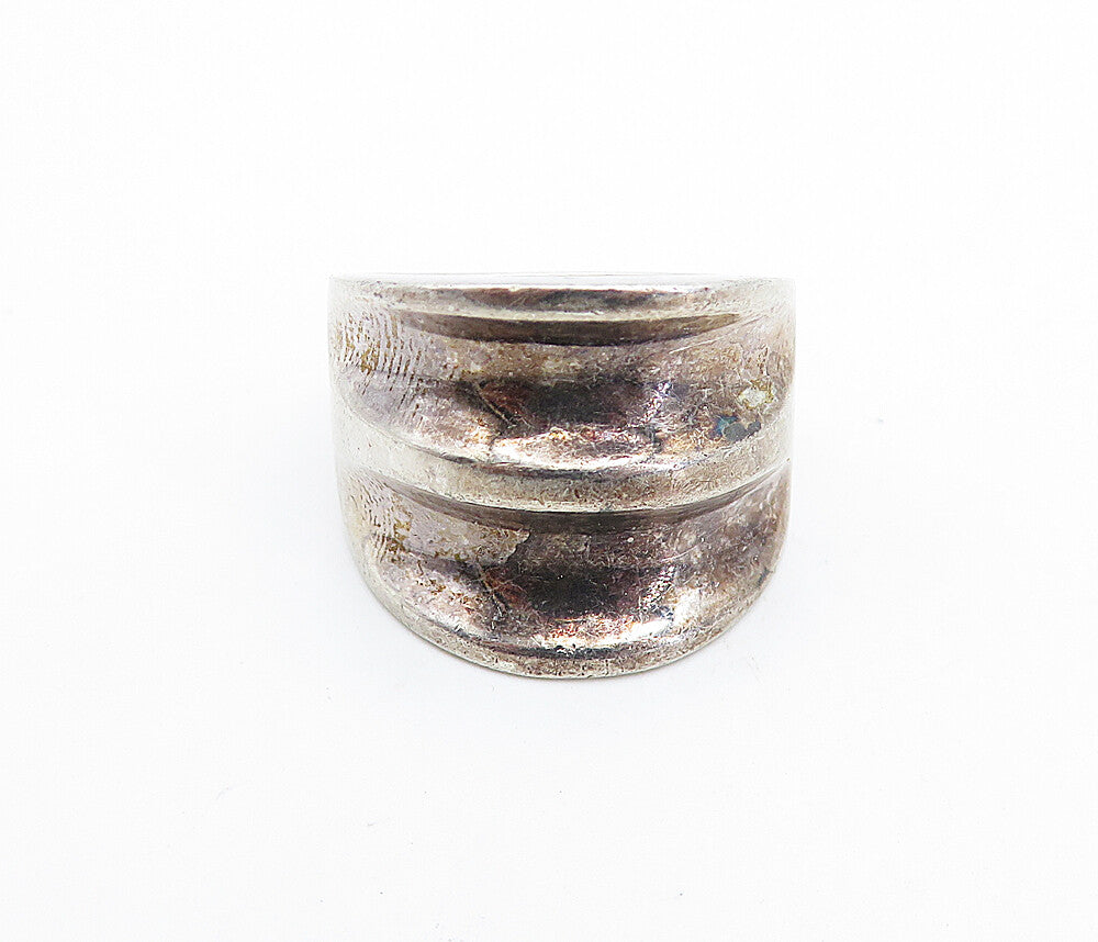 MEXICO 925 Sterling Silver  Vintage Dark Tone Concave Band Ring Sz 7.5  RG6642