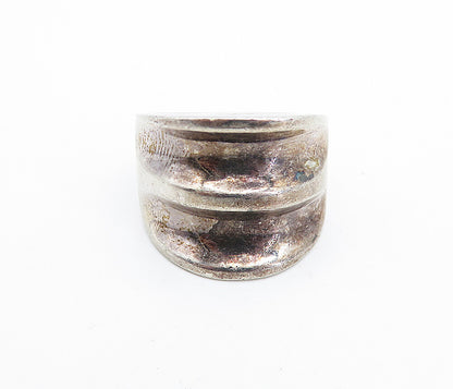 MEXICO 925 Sterling Silver  Vintage Dark Tone Concave Band Ring Sz 7.5  RG6642