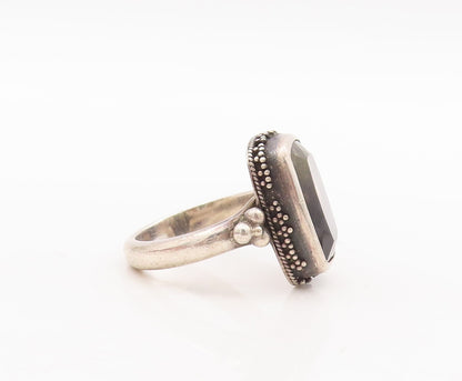 925 Sterling Silver Vintage Ring Beaded Rectangle Shaded Gemstone  Sz 8 RG28779