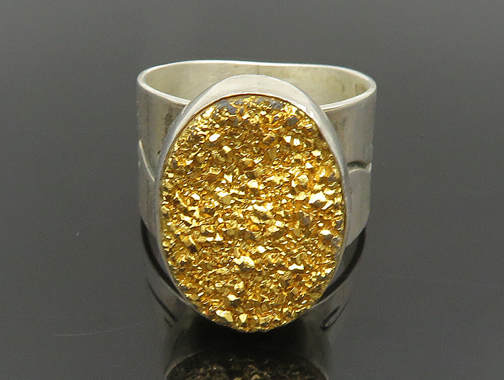 JAY KING DTR 925 Silver  Vintage Oval Yellow Druzy Swirl Ring Sz 7  RG24466