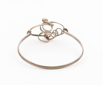 925 Sterling Silver  Vintage Modernist Swirled Hook Bangle Bracelet  BT8131