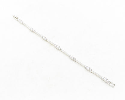 925 Sterling Silver  Sparkling Cubic Zirconia Bar Link Chain Bracelet  BT4843