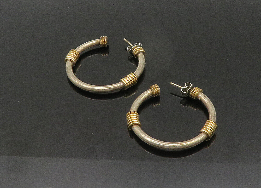 925 Sterling Silver  Vintage Two Tone Wire Wrapped Hoop Earrings  EG10737