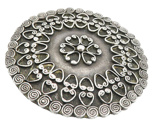 925 Sterling Silver  Vintage Dark Tone Floral Patterned Brooch Pin  BP3083