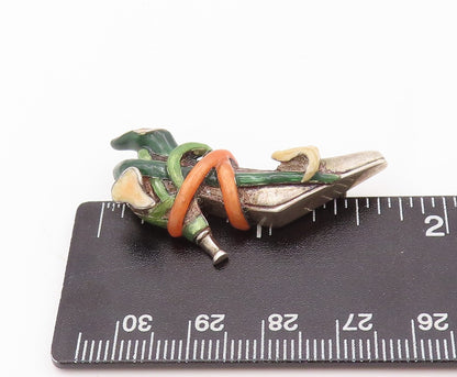 925 Sterling Silver Vintage Brooch Pin Enameled Roped & Floral Shoe  BP11177