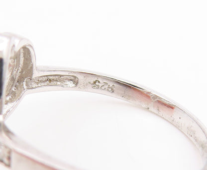 925 Sterling Silver Vintage Ring Classic Topaz Love Heart Band  Sz 9  RG35981