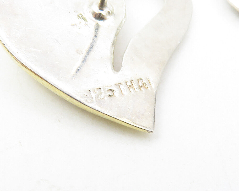 925 Sterling Silver  Vintage Shiny Two Tone Love Heart Drop Earrings  EG5583