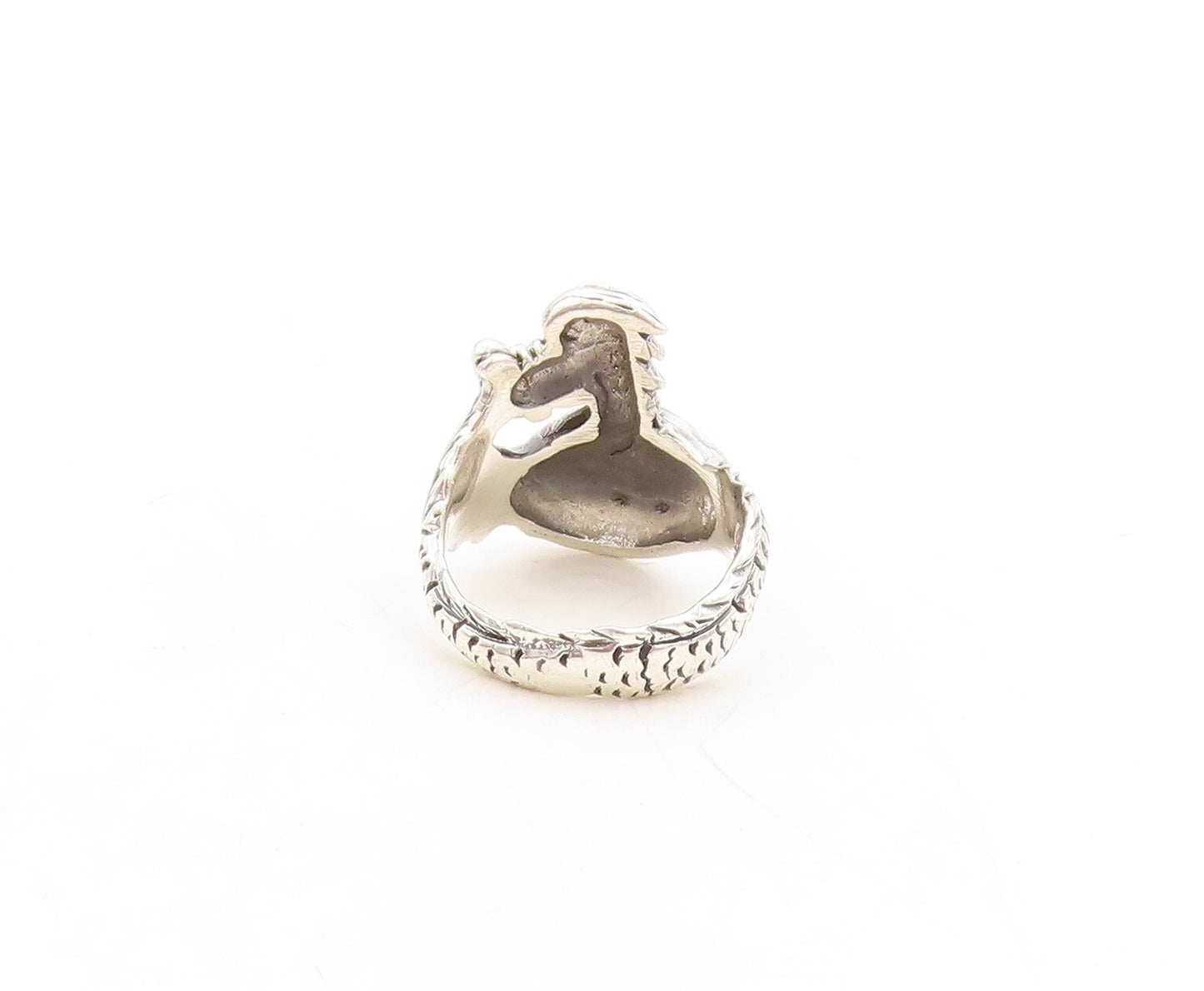 925 Sterling Silver Vintage Ring Dark Tone Solid Dragon Carved  Sz 6  RG31592
