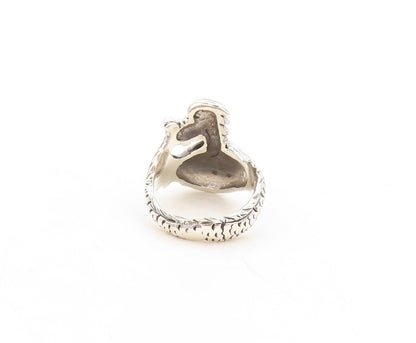 925 Sterling Silver Vintage Ring Dark Tone Solid Dragon Carved  Sz 6  RG31592