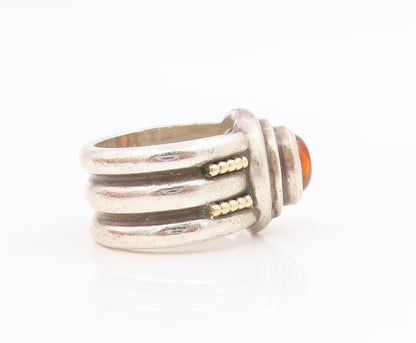 14k Gold & 925 Sterling Silver Vintage Ring ANITA SELINGER Amber  Sz 6  RG35759