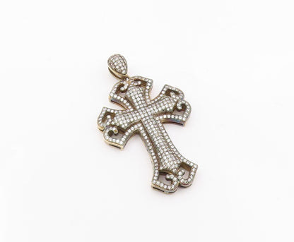 925 Sterling Silver  Vintage Cubic Zirconia Religious Cross Pendant  PT18477