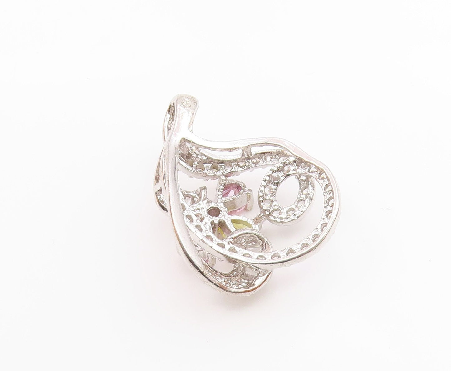 925 Sterling Silver  Vintage Sparkling Cubic Zirconia Swirl Pendant  PT17984