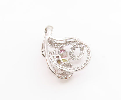925 Sterling Silver  Vintage Sparkling Cubic Zirconia Swirl Pendant  PT17984
