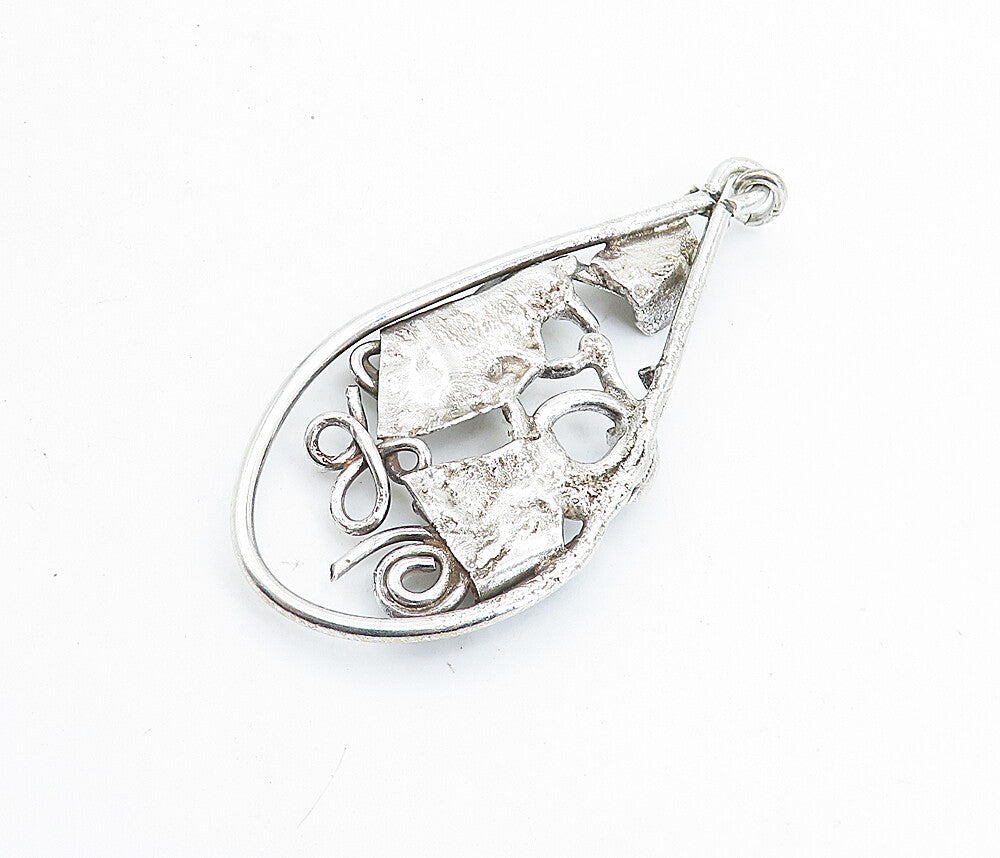 925 Sterling Silver  Vintage Modernist Sculpted Swirl Design Pendant  PT4978
