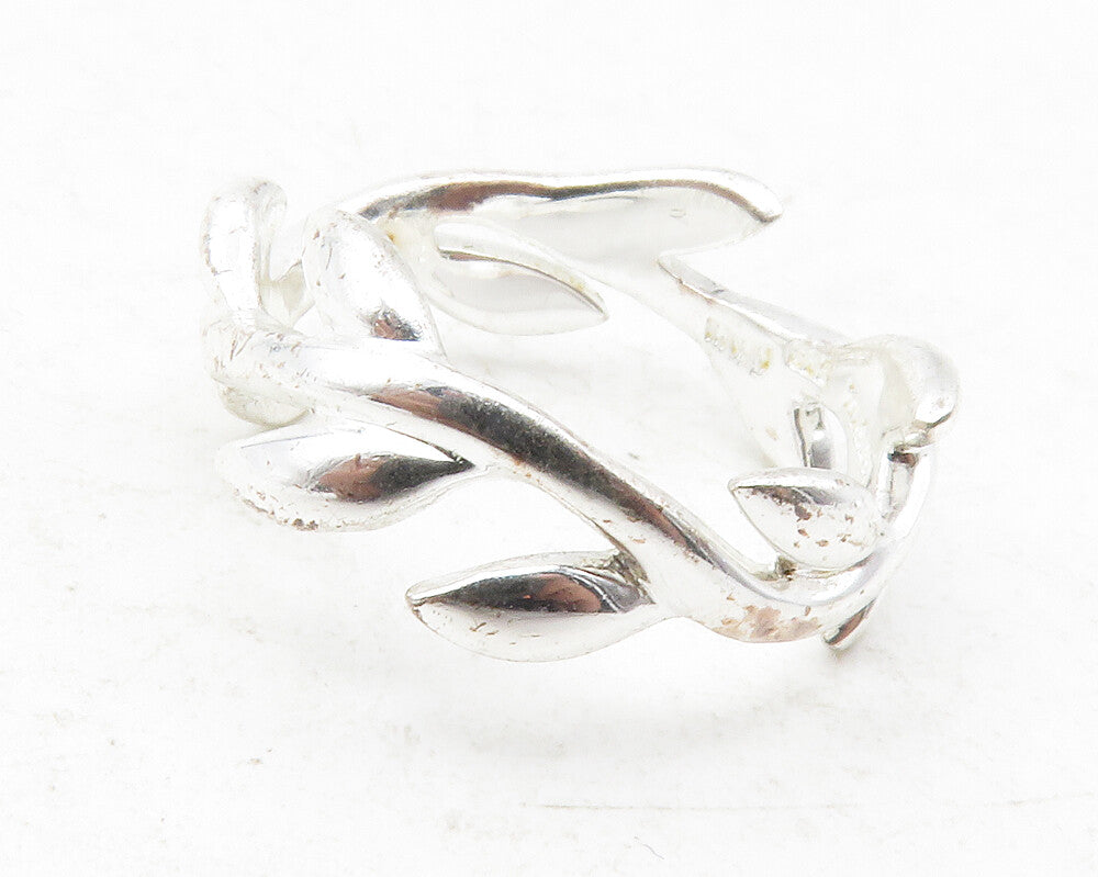 925 Sterling Silver  Shiny Floral Vine Motif Round Band Ring Sz 5  RG12291