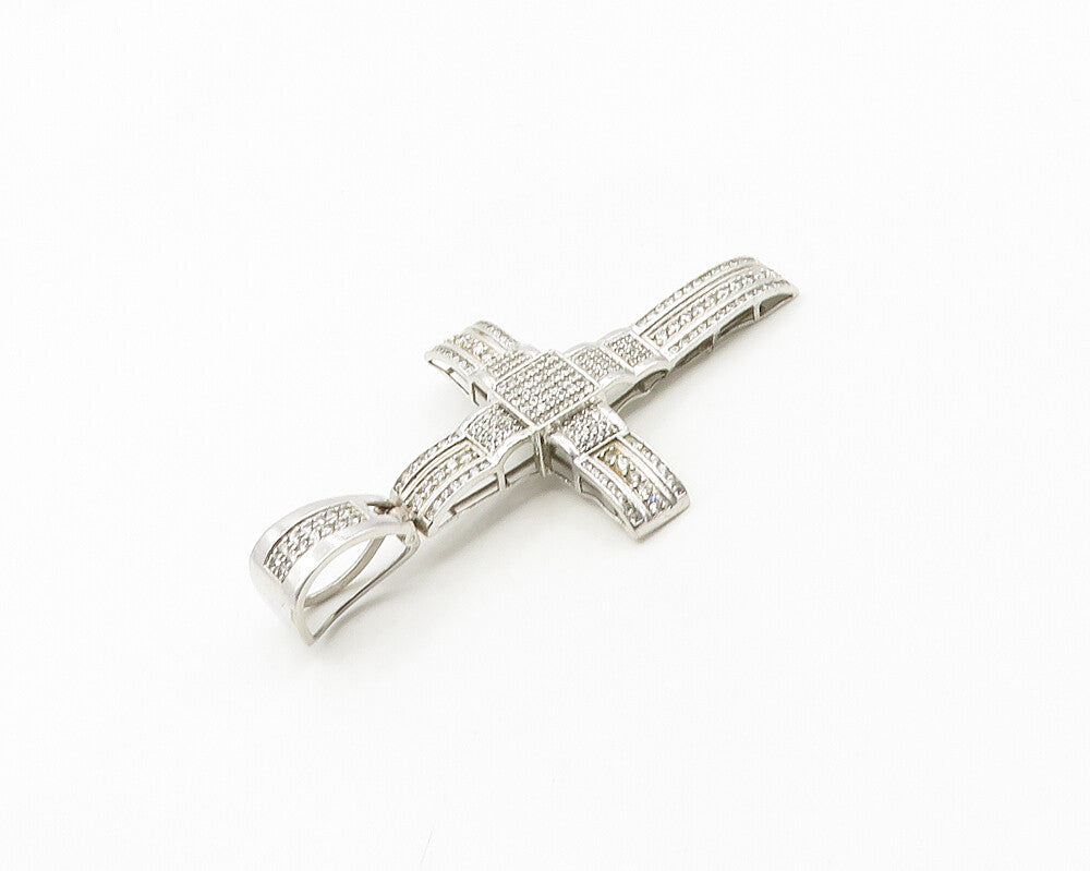 925 Sterling Silver  Sparkling Cubic Zirconia Religious Cross Pendant  PT14743