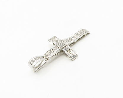 925 Sterling Silver  Sparkling Cubic Zirconia Religious Cross Pendant  PT14743