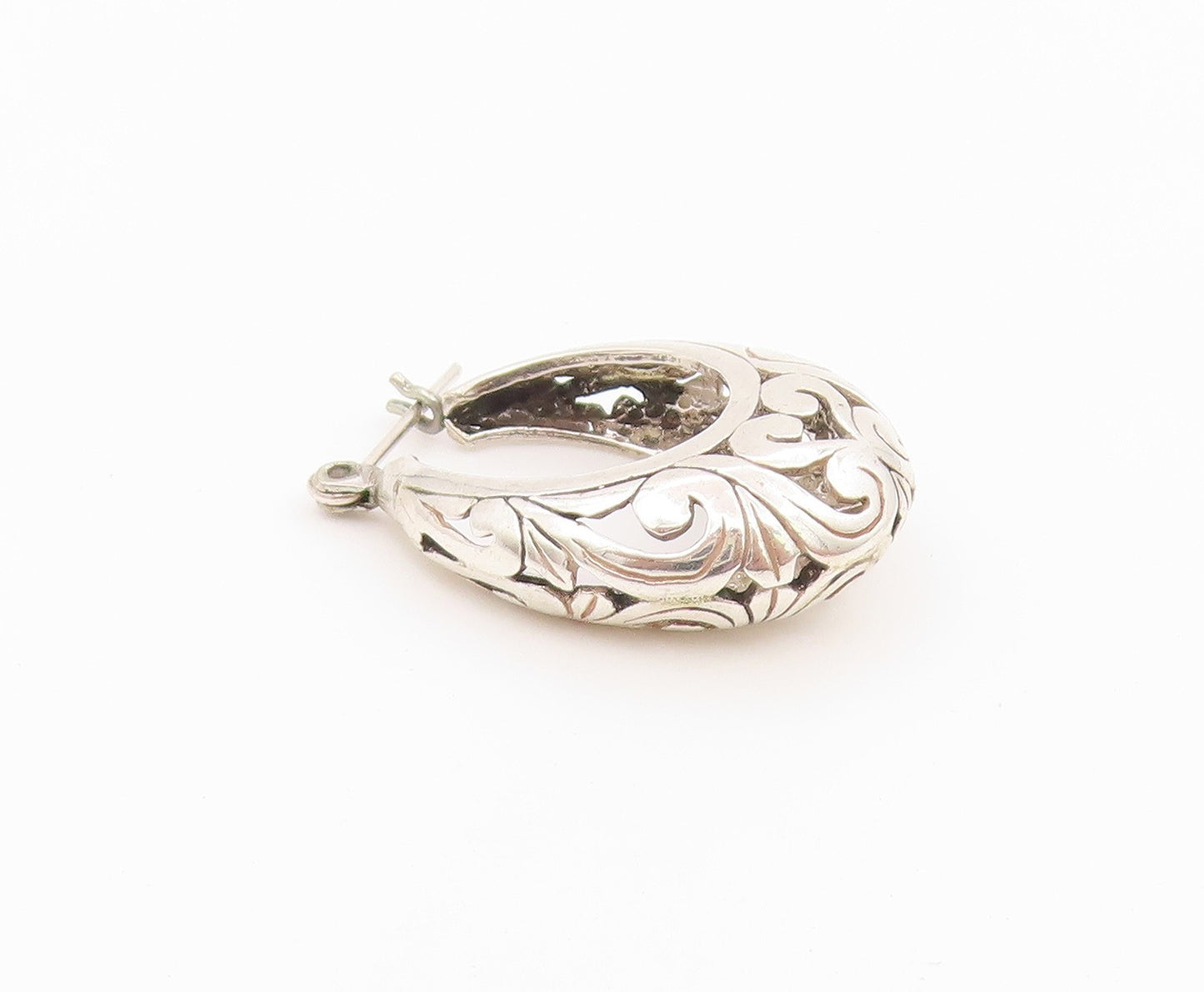 925 Sterling Silver Vintage Earrings Classic Openwork Scroll Hoops  EG14463