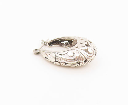 925 Sterling Silver Vintage Earrings Classic Openwork Scroll Hoops  EG14463